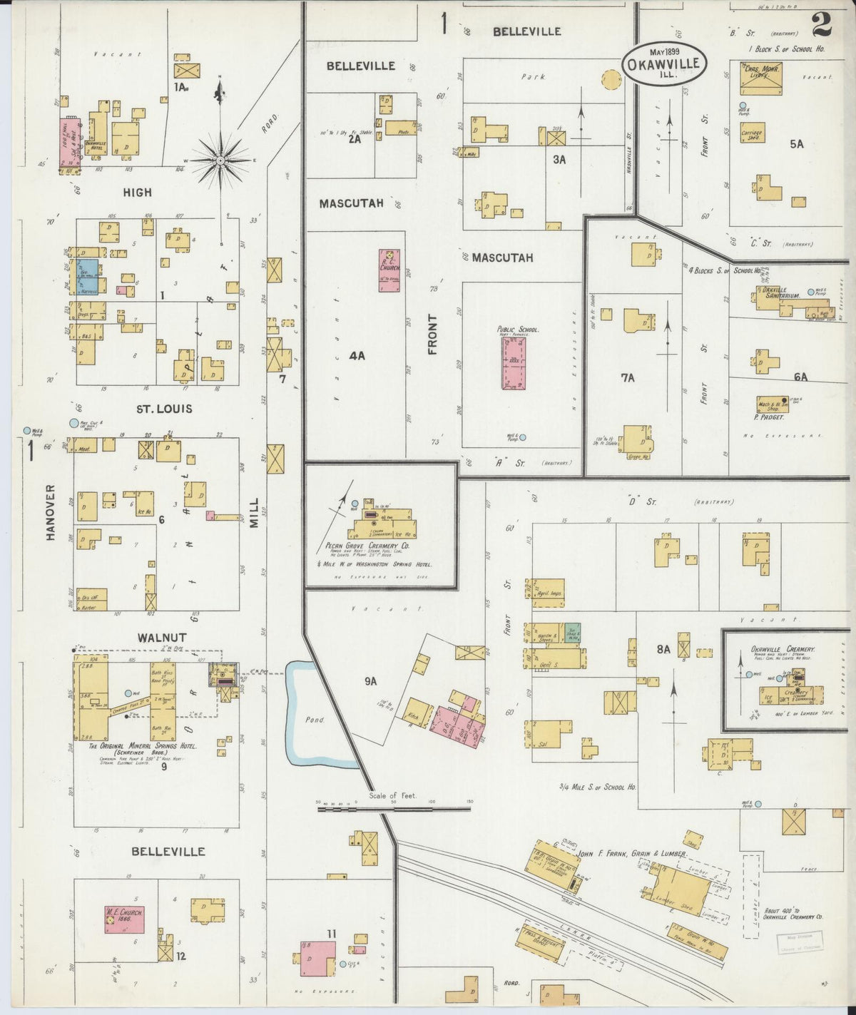 Sanborn Fire Insurance Map from Okawville, Washington County, Illinois (1899), Sheet #0002 - Complete Map Set gallery image, historic Sanborn map, vintage wall art, Illinois Illinois