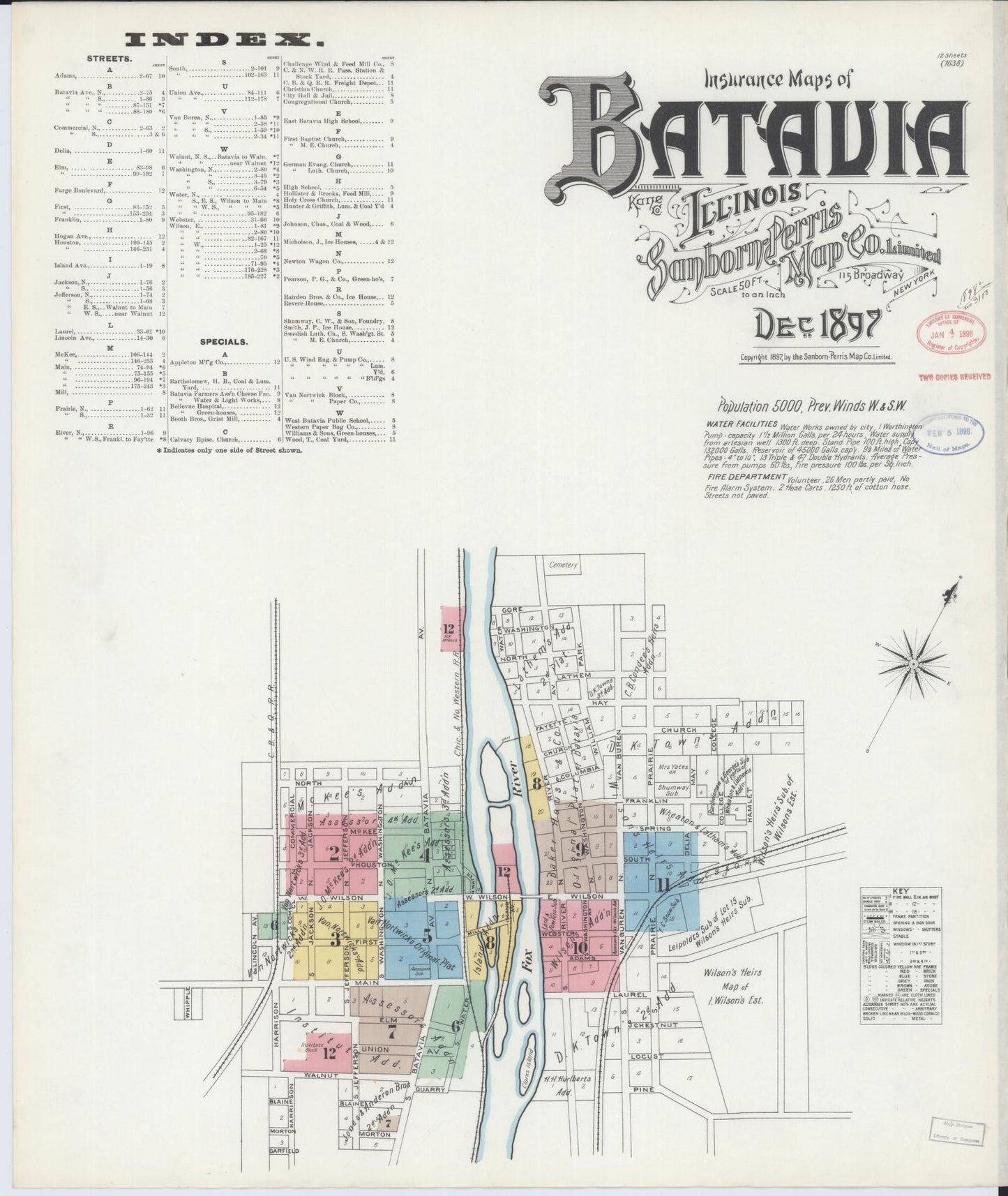 Sanborn Fire Insurance Map from Batavia, Kane County, Illinois (1897), Sheet #0001 - Historic Sanborn Fire Insurance Map Print, vintage old map wall art, antique decor, genealogy gift, Illinois Illinois map