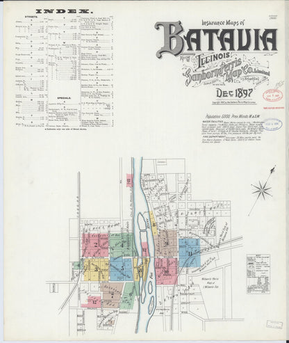 Sanborn Fire Insurance Map from Batavia, Kane County, Illinois (1897), Sheet #0001 - Historic Sanborn Fire Insurance Map Print, vintage old map wall art, antique decor, genealogy gift, Illinois Illinois map