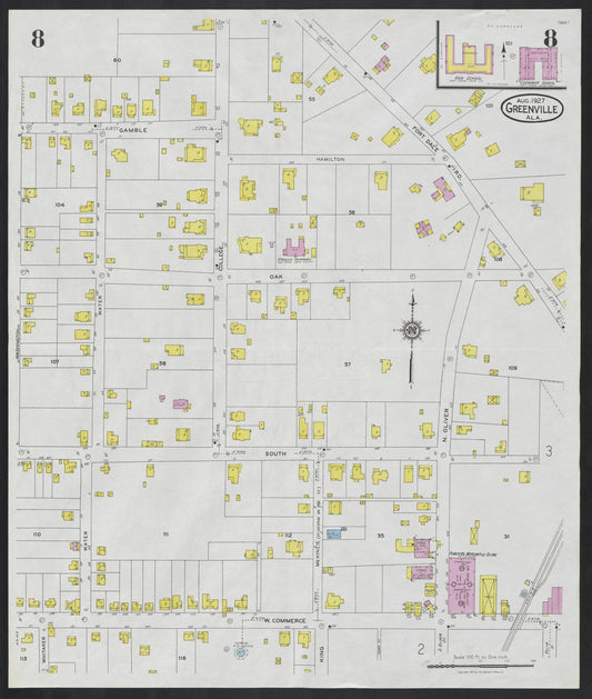 Sanborn Fire Insurance Map from Greenville, Butler County, Alabama (1927), Sheet #0008 - Historic Sanborn Fire Insurance Map Print, vintage old map wall art, antique decor, genealogy gift, Alabama Alabama map