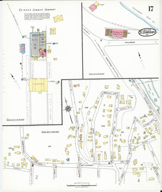 Sanborn Fire Insurance Map from Saint Johnsbury, Caledonia County, Vermont (1919), Sheet #0017 - Historic Sanborn Fire Insurance Map Print, vintage old map wall art, antique decor, genealogy gift, Vermont Vermont map