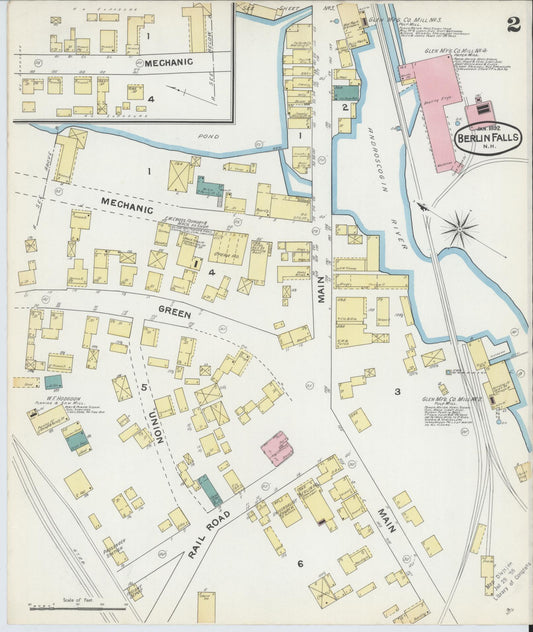 Sanborn Fire Insurance Map from Berlin, Coos County, New Hampshire (1892), Sheet #0002 - Historic Sanborn Fire Insurance Map Print, vintage old map wall art, antique decor, genealogy gift, New Hampshire New Hampshire map
