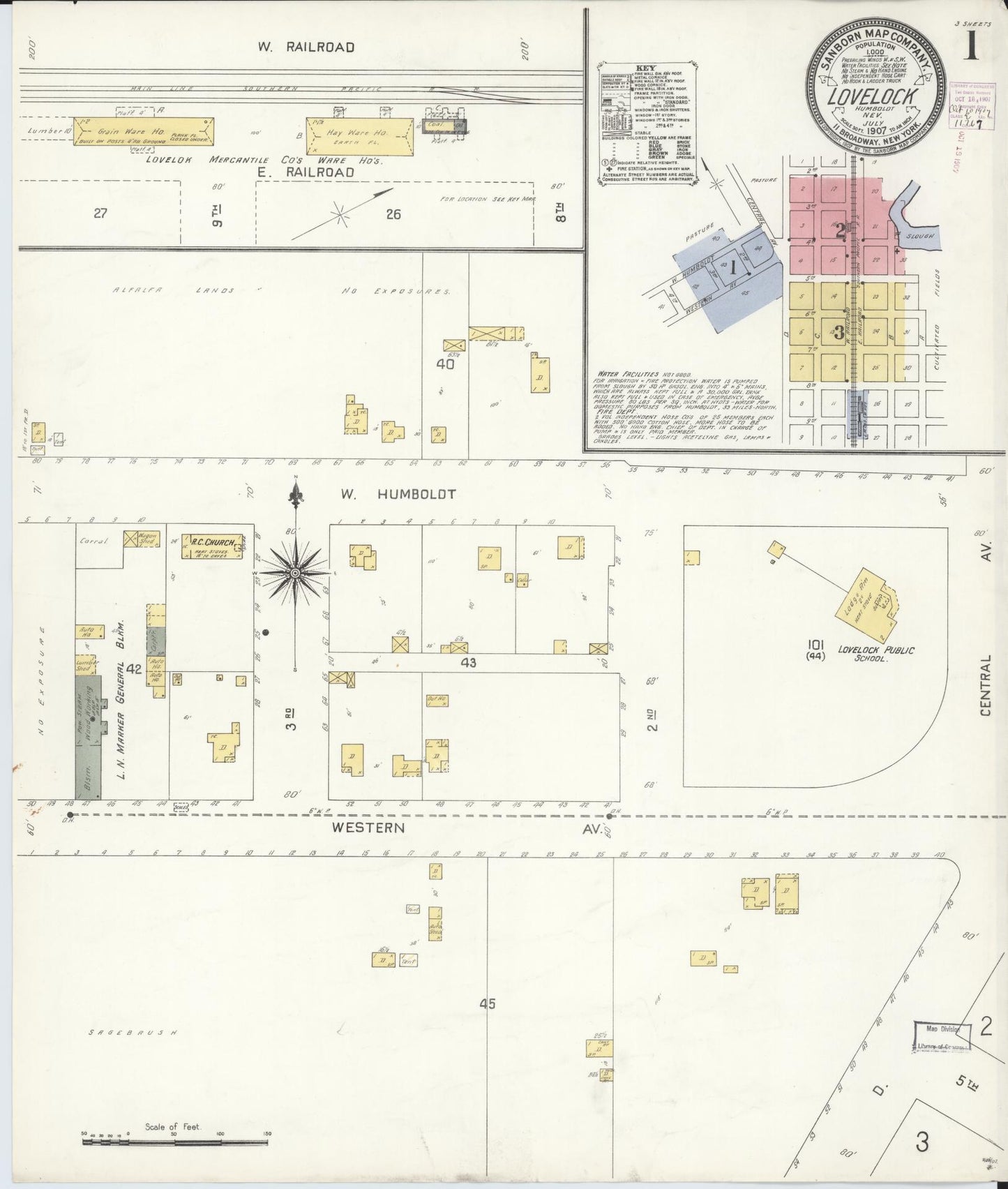 Sanborn Fire Insurance Map from Lovelock, Pershing County, Nevada (1907), Sheet #0001 - Complete Map Set gallery image, historic Sanborn map, vintage wall art, Nevada Nevada
