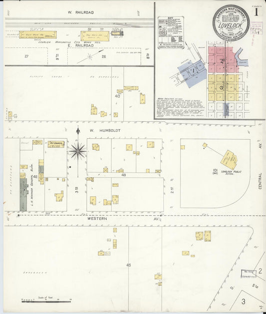 Sanborn Fire Insurance Map from Lovelock, Pershing County, Nevada (1907), Sheet #0001 - Complete Map Set gallery image, historic Sanborn map, vintage wall art, Nevada Nevada
