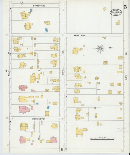 Sanborn Fire Insurance Map from Columbia, Maury County, Tennessee (1905), Sheet #0005 - Complete Map Set gallery image, historic Sanborn map, vintage wall art, Tennessee Tennessee