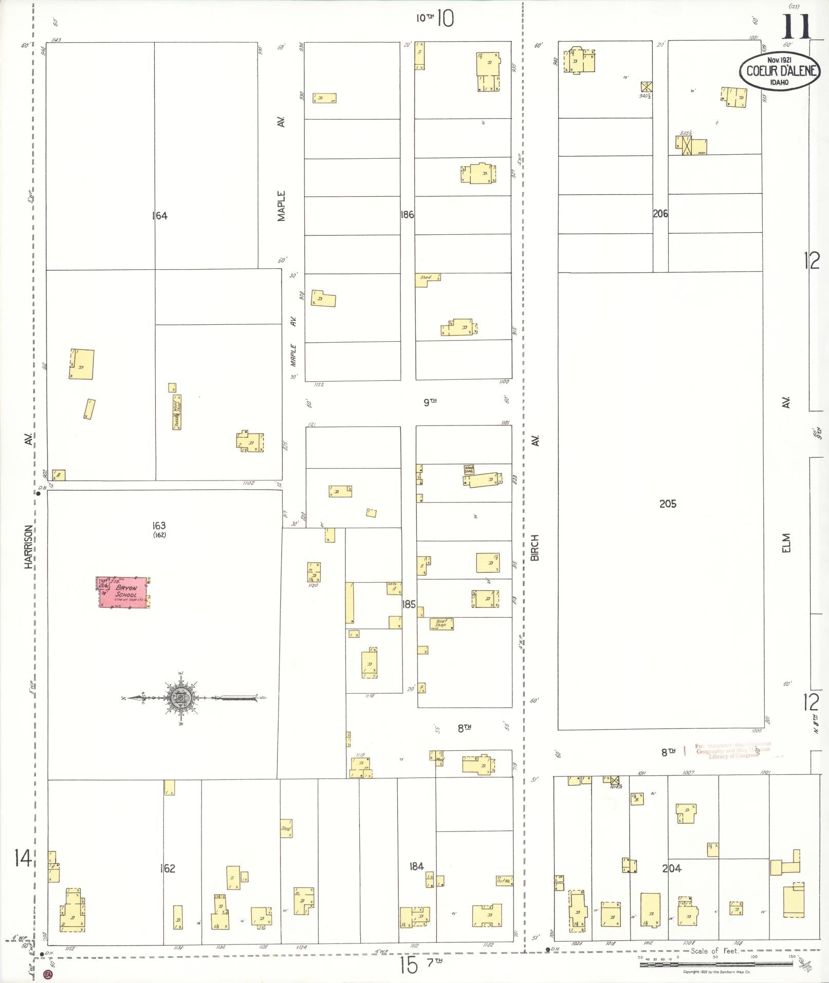 Sanborn Fire Insurance Map from Coeur D'alene, Kootenai County, Idaho (1921), Sheet #0011 - Historic Sanborn Fire Insurance Map Print, vintage old map wall art, antique decor, genealogy gift, Idaho Idaho map