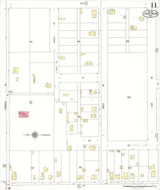 Sanborn Fire Insurance Map from Coeur D'alene, Kootenai County, Idaho (1921), Sheet #0011 - Historic Sanborn Fire Insurance Map Print, vintage old map wall art, antique decor, genealogy gift, Idaho Idaho map