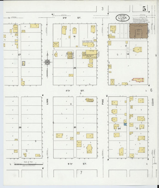 Sanborn Fire Insurance Map from Lusk, Niobrara County, Wyoming (1919), Sheet #0005 - Historic Sanborn Fire Insurance Map Print, vintage old map wall art, antique decor, genealogy gift, Wyoming Wyoming map