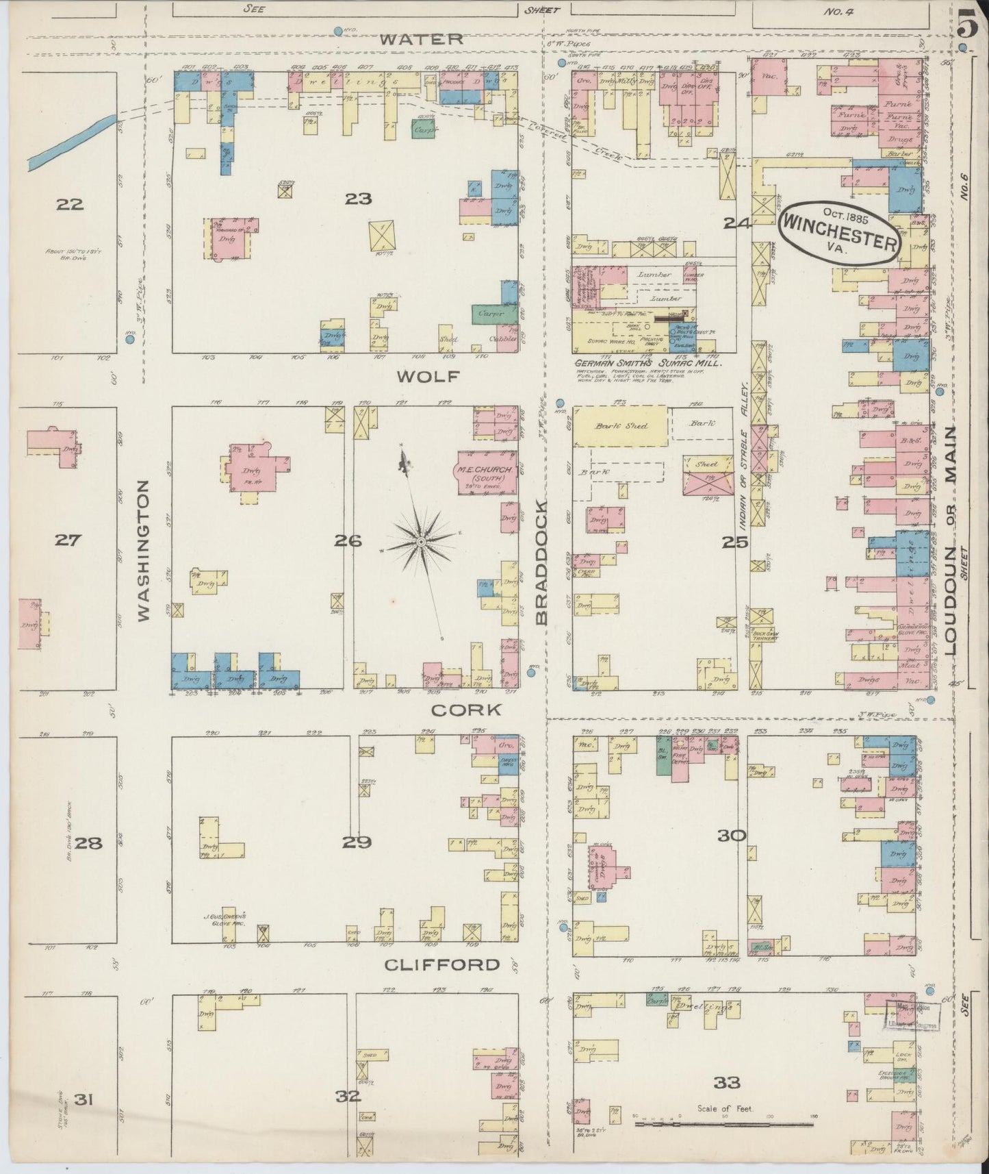 Sanborn Fire Insurance Map from Winchester, Independent Cities, Virginia (1885), Sheet #0005 - Complete Map Set gallery image, historic Sanborn map, vintage wall art, Virginia Virginia