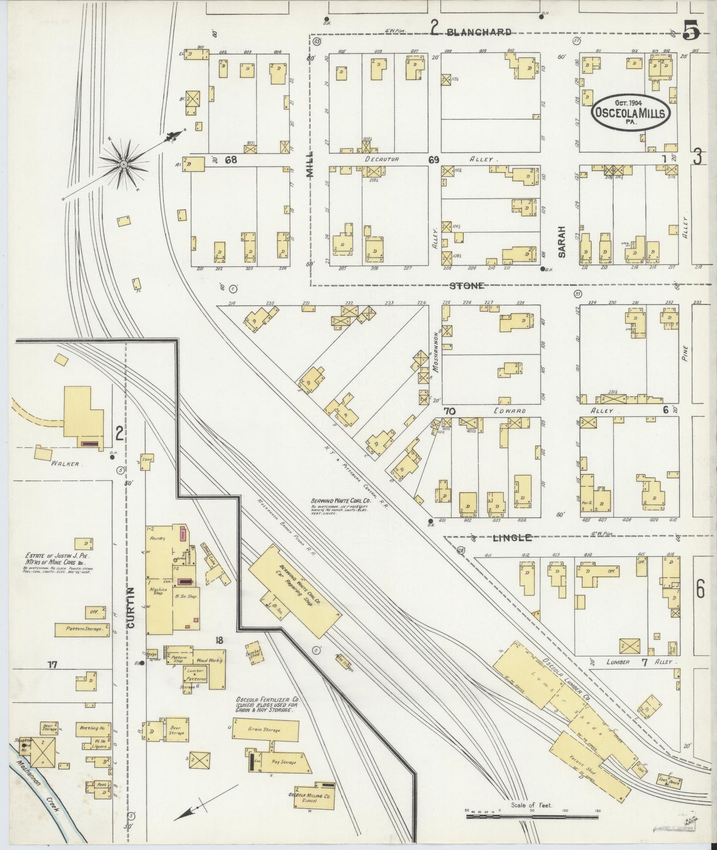 Sanborn Fire Insurance Map from Osceola Mills, Clearfield County, Pennsylvania (1904), Sheet #0005 - Complete Map Set gallery image, historic Sanborn map, vintage wall art, Pennsylvania Pennsylvania