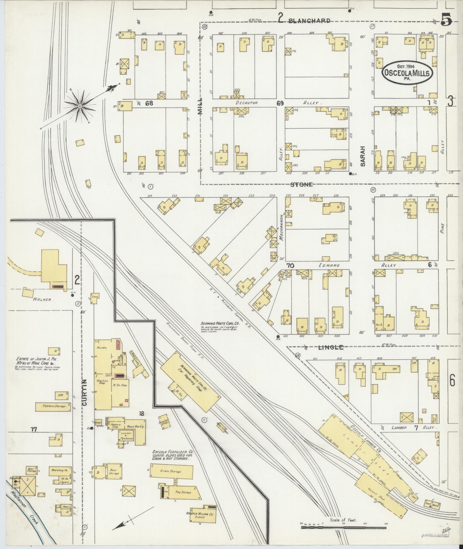 Sanborn Fire Insurance Map from Osceola Mills, Clearfield County, Pennsylvania (1904), Sheet #0005 - Complete Map Set gallery image, historic Sanborn map, vintage wall art, Pennsylvania Pennsylvania
