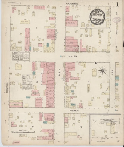 Sanborn Fire Insurance Map from Salisbury, Rowan County, North Carolina (1885), Sheet #0001 - Complete Map Set gallery image, historic Sanborn map, vintage wall art, North Carolina North Carolina