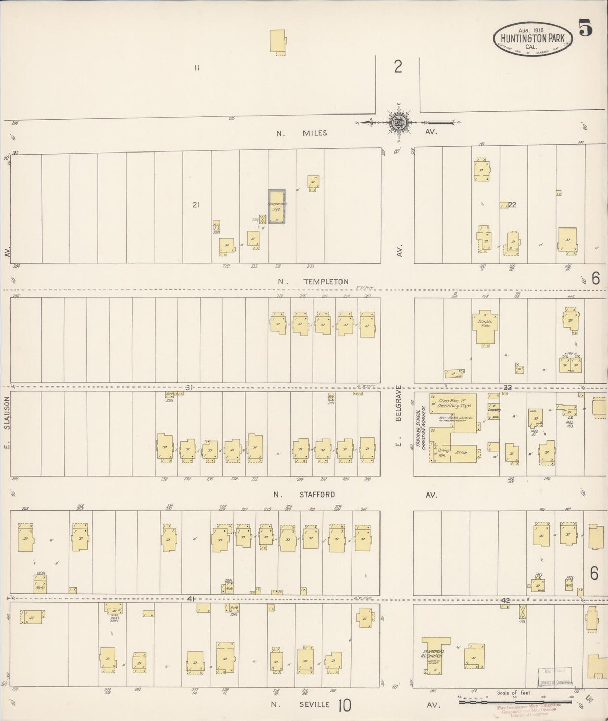 Sanborn Fire Insurance Map from Huntington Park, Los Angeles County, California (1916), Sheet #0005 - Complete Map Set gallery image, historic Sanborn map, vintage wall art, California California