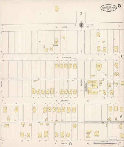 Sanborn Fire Insurance Map from Huntington Park, Los Angeles County, California (1916), Sheet #0005 - Complete Map Set gallery image, historic Sanborn map, vintage wall art, California California