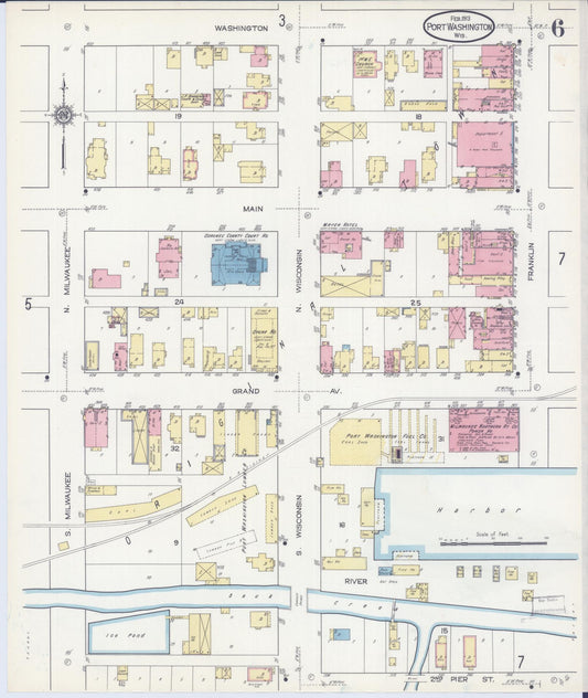Sanborn Fire Insurance Map from Port Washington, Ozaukee County, Wisconsin (1913), Sheet #0006 - Historic Sanborn Fire Insurance Map Print, vintage old map wall art, antique decor, genealogy gift, Wisconsin Wisconsin map