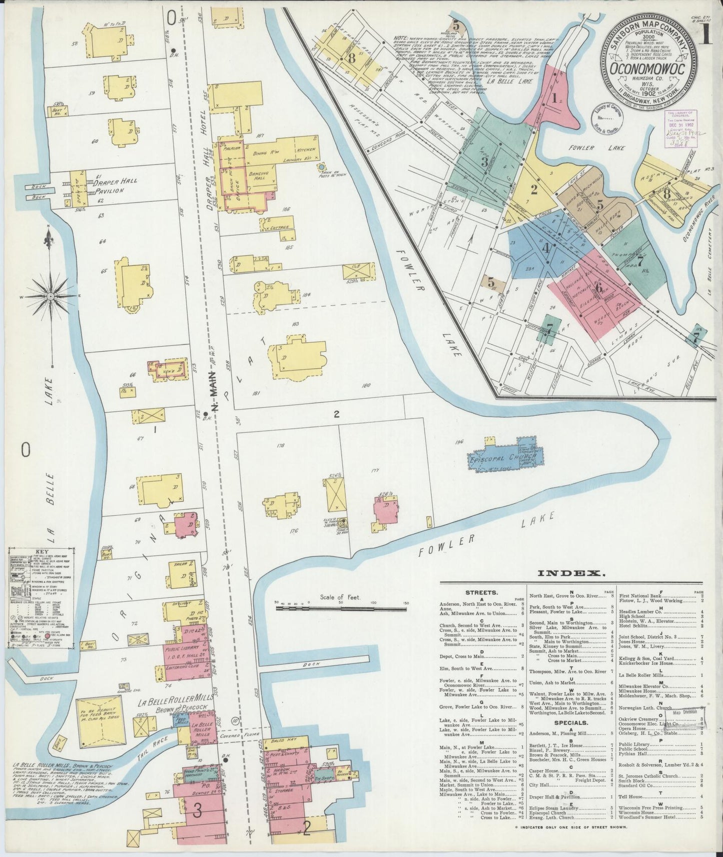 Sanborn Fire Insurance Map from Oconomowoc, Waukesha County, Wisconsin (1902), Sheet #0001 - Complete Map Set gallery image, historic Sanborn map, vintage wall art, Wisconsin Wisconsin
