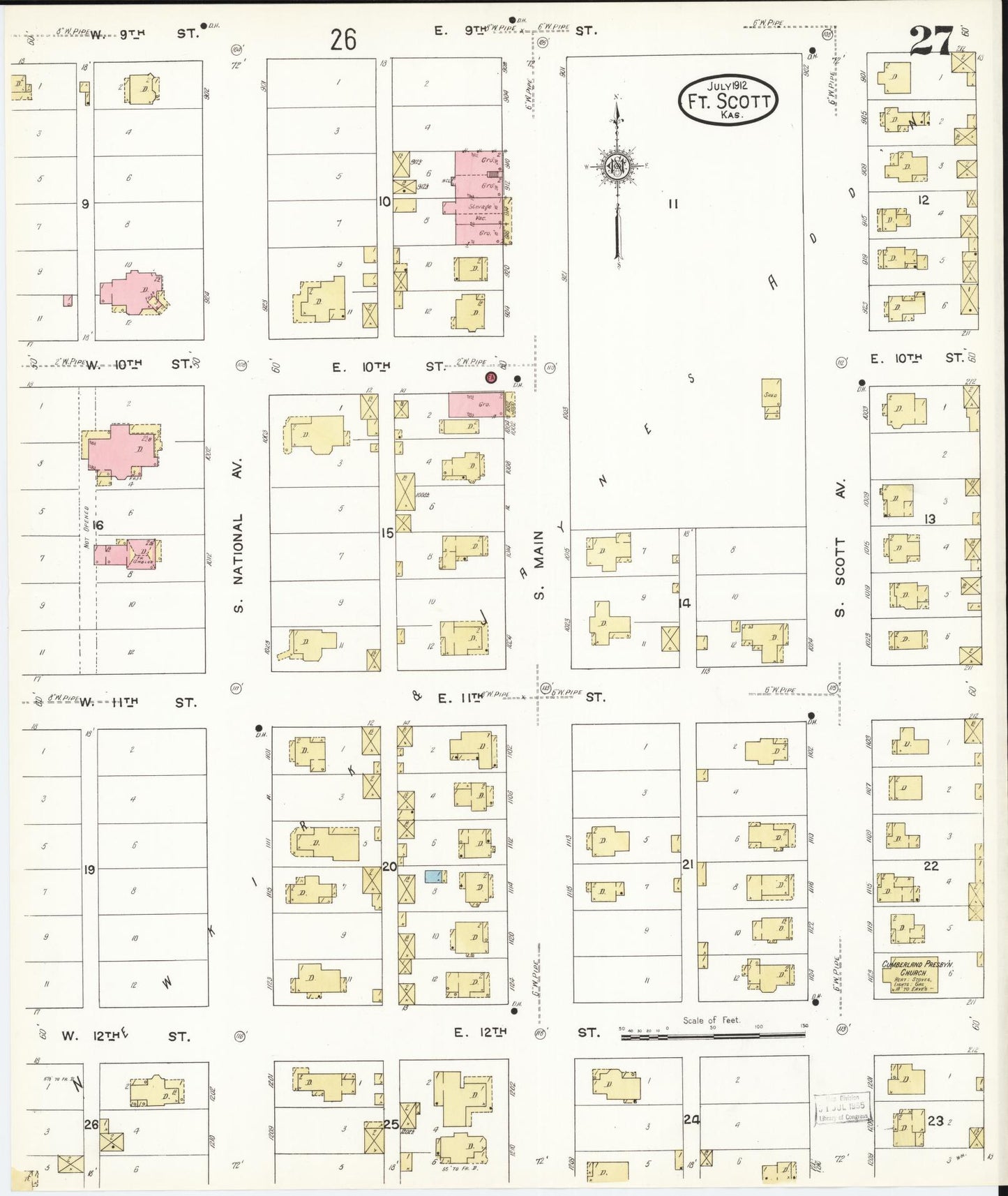 Sanborn Fire Insurance Map from Fort Scott, Bourbon County, Kansas (1912), Sheet #0027 - Complete Map Set gallery image, historic Sanborn map, vintage wall art, Kansas Kansas