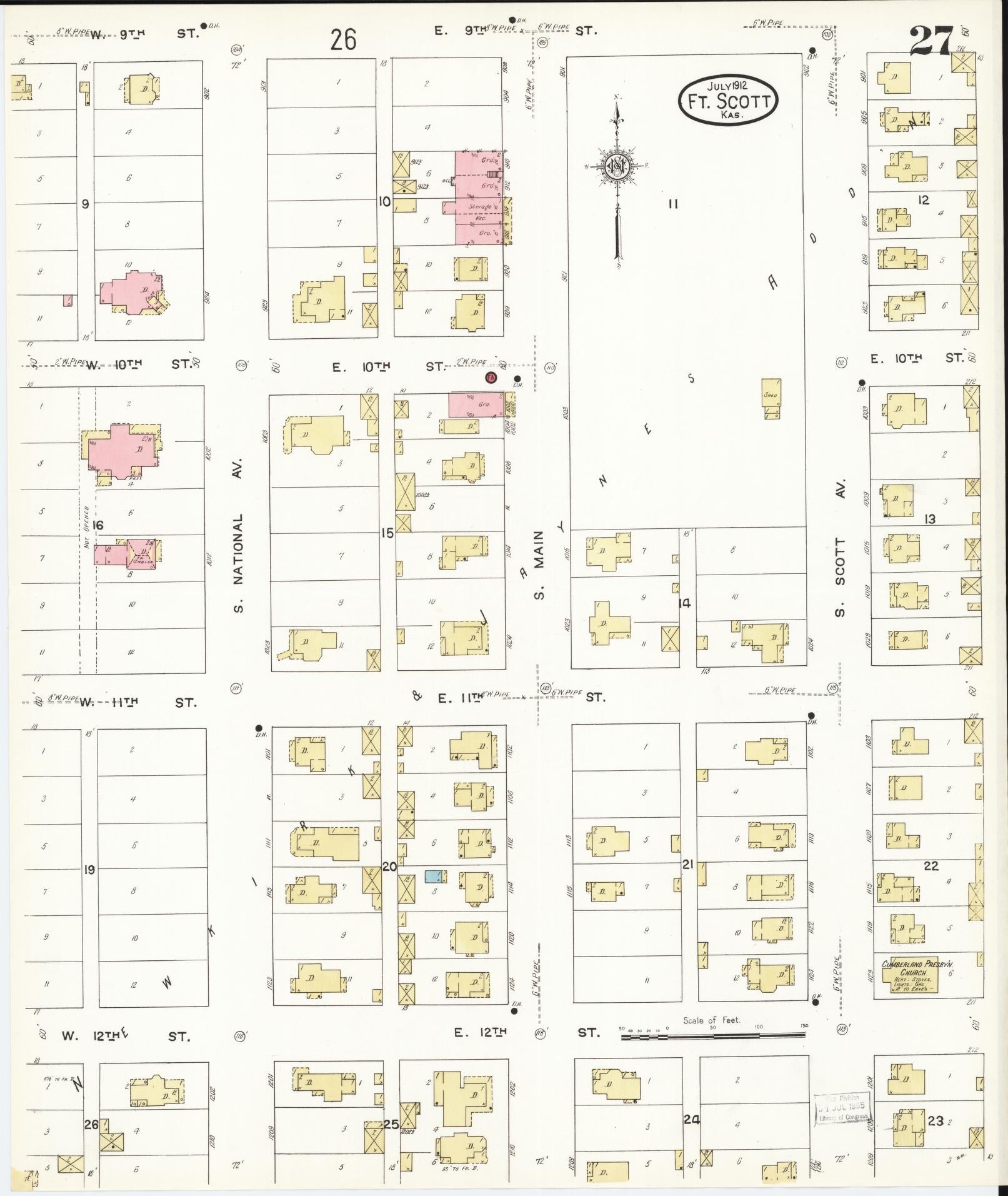 Sanborn Fire Insurance Map from Fort Scott, Bourbon County, Kansas (1912), Sheet #0027 - Complete Map Set gallery image, historic Sanborn map, vintage wall art, Kansas Kansas