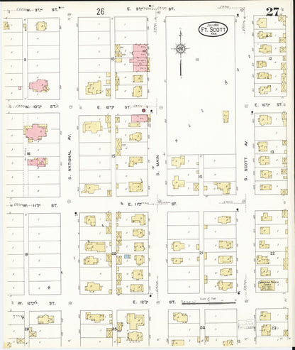 Sanborn Fire Insurance Map from Fort Scott, Bourbon County, Kansas (1912), Sheet #0027 - Complete Map Set gallery image, historic Sanborn map, vintage wall art, Kansas Kansas