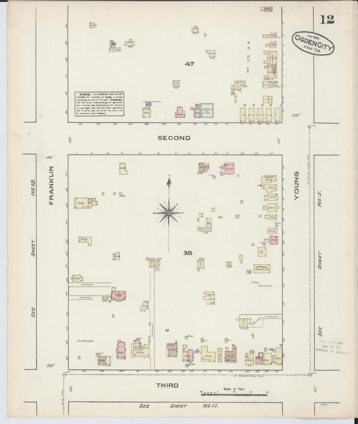 Sanborn Fire Insurance Map from Ogden, Weber County, Utah (1884), Sheet #0012 - Historic Sanborn Fire Insurance Map Print, vintage old map wall art, antique decor, genealogy gift, Utah Utah map