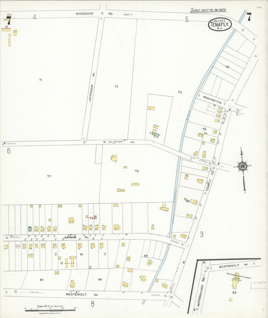 Sanborn Fire Insurance Map from Tenafly, Bergen County, New Jersey (1923), Sheet #0007 - Historic Sanborn Fire Insurance Map Print, vintage old map wall art, antique decor, genealogy gift, New Jersey New Jersey map
