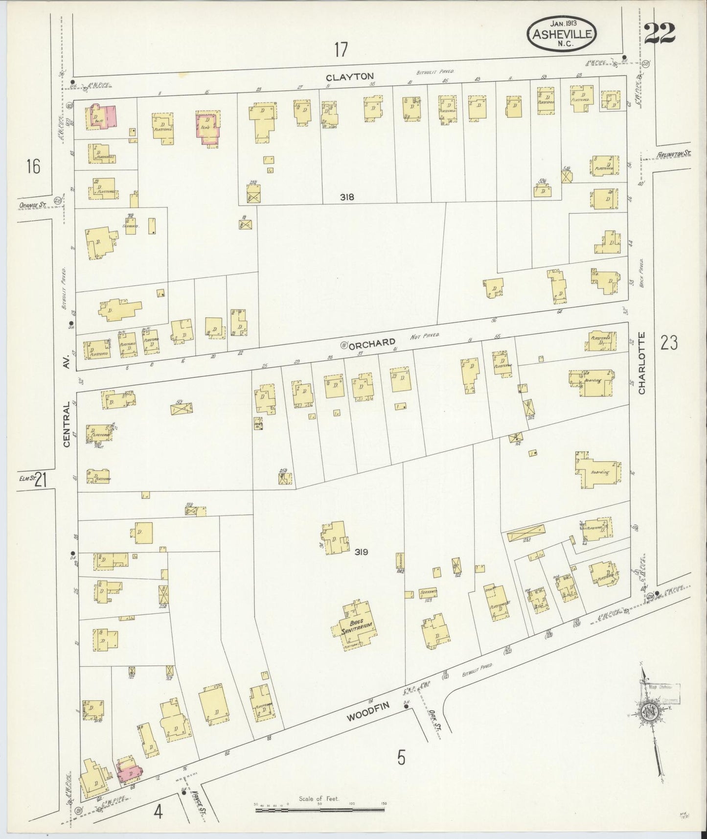 Sanborn Fire Insurance Map from Asheville, Buncombe County, North Carolina (1913), Sheet #0022 - Historic Sanborn Fire Insurance Map Print, vintage old map wall art, antique decor, genealogy gift, North Carolina North Carolina map