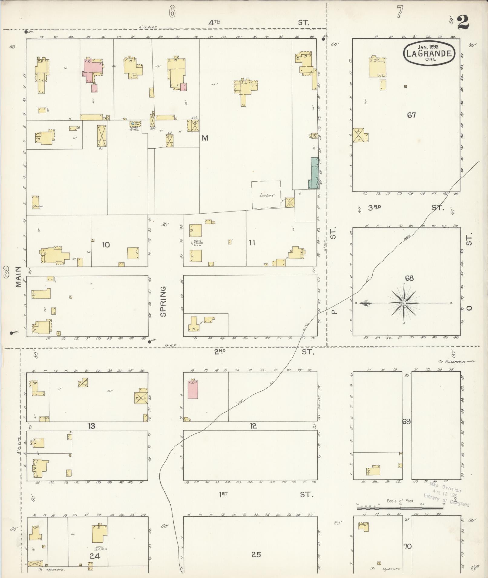 Sanborn Fire Insurance Map from La Grande, Union County, Oregon (1893), Sheet #0002 - Historic Sanborn Fire Insurance Map Print, vintage old map wall art, antique decor, genealogy gift, Oregon Oregon map
