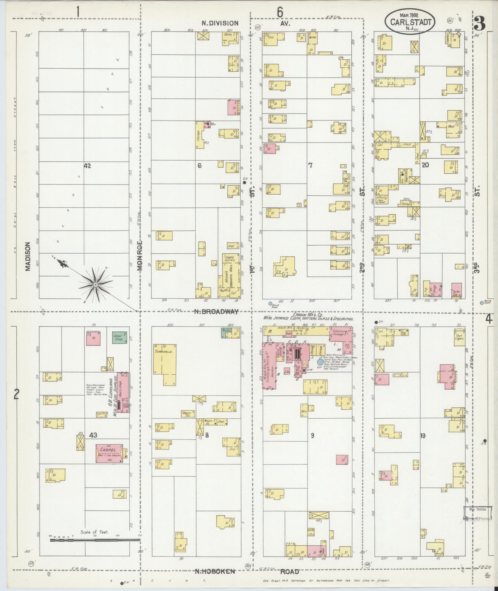 Sanborn Fire Insurance Map from Carlstadt, Bergen County, New Jersey (1902), Sheet #0003 - Historic Sanborn Fire Insurance Map Print, vintage old map wall art, antique decor, genealogy gift, New Jersey New Jersey map
