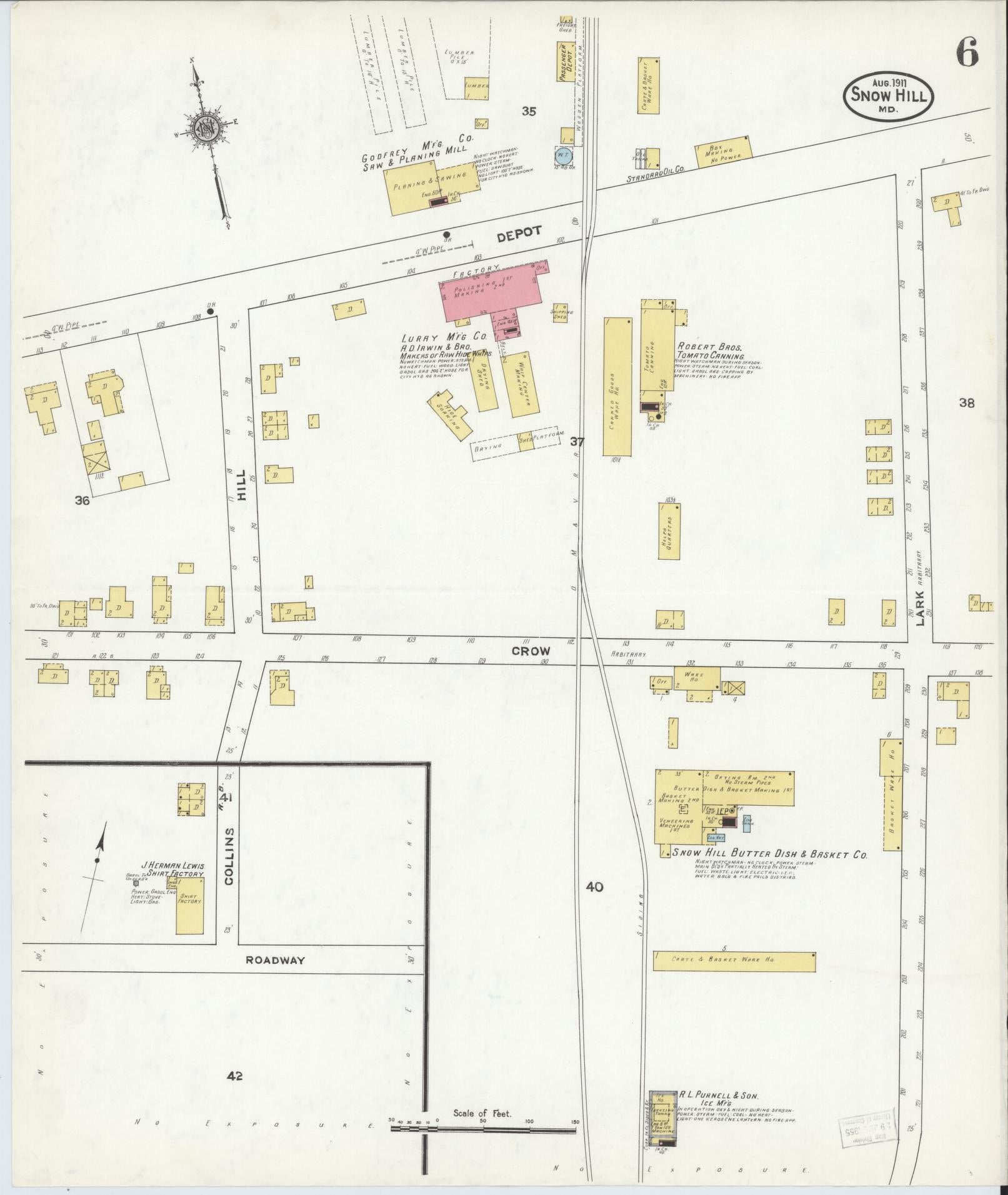 Sanborn Fire Insurance Map from Snow Hill, Worcester County, Maryland (1911), Sheet #0006 - Historic Sanborn Fire Insurance Map Print, vintage old map wall art