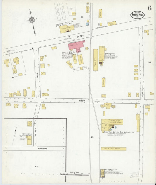 Sanborn Fire Insurance Map from Snow Hill, Worcester County, Maryland (1911), Sheet #0006 - Historic Sanborn Fire Insurance Map Print, vintage old map wall art