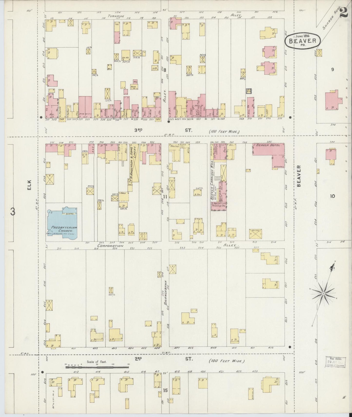 Sanborn Fire Insurance Map from Beaver, Beaver County, Pennsylvania (1896), Sheet #0002 - Historic Sanborn Fire Insurance Map Print, vintage old map wall art, antique decor, genealogy gift, Pennsylvania Pennsylvania map