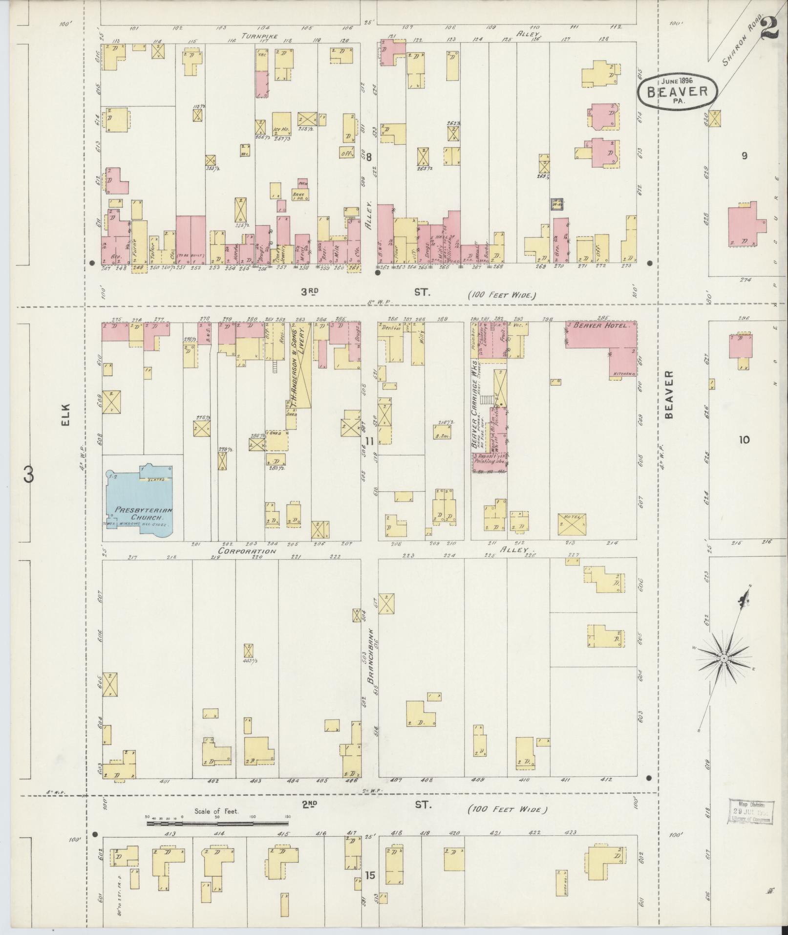 Sanborn Fire Insurance Map from Beaver, Beaver County, Pennsylvania (1896), Sheet #0002 - Historic Sanborn Fire Insurance Map Print, vintage old map wall art, antique decor, genealogy gift, Pennsylvania Pennsylvania map