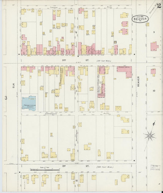 Sanborn Fire Insurance Map from Beaver, Beaver County, Pennsylvania (1896), Sheet #0002 - Historic Sanborn Fire Insurance Map Print, vintage old map wall art, antique decor, genealogy gift, Pennsylvania Pennsylvania map
