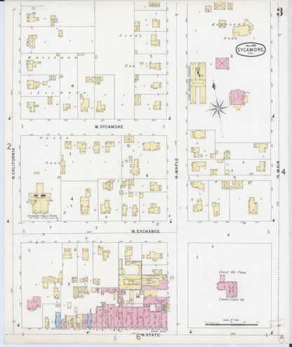 Sanborn Fire Insurance Map from Sycamore, De Kalb County, Illinois (1896), Sheet #0003 - Complete Map Set gallery image, historic Sanborn map, vintage wall art, Illinois Illinois