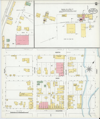 Sanborn Fire Insurance Map from Wharton, Wharton County, Texas (1900), Sheet #0002 - Historic Sanborn Fire Insurance Map Print, vintage old map wall art, antique decor, genealogy gift, Texas Texas map