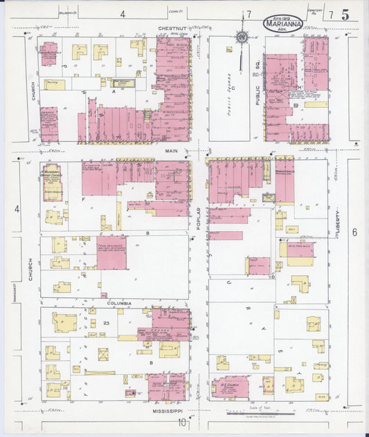 Sanborn Fire Insurance Map from Marianna, Lee County, Arkansas (1919), Sheet #0005 - Historic Sanborn Fire Insurance Map Print, vintage old map wall art, antique decor, genealogy gift, Arkansas Arkansas map