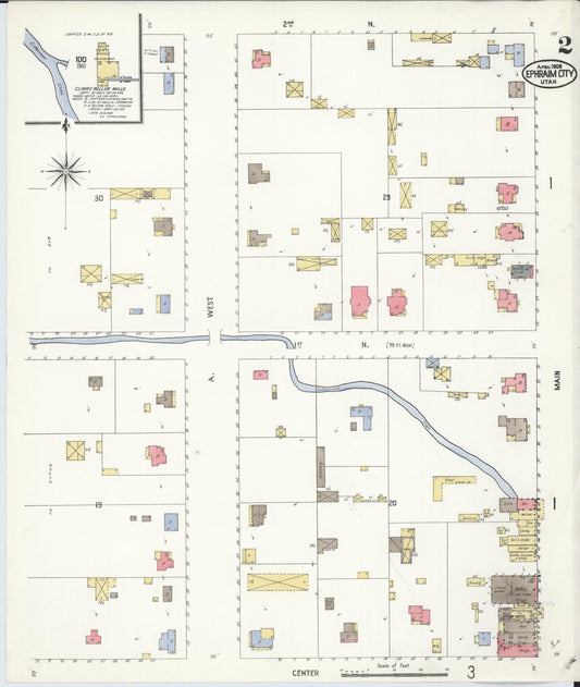 Sanborn Fire Insurance Map from Ephraim, Sanpete County, Utah (1908), Sheet #0002 - Historic Sanborn Fire Insurance Map Print, vintage old map wall art, antique decor, genealogy gift, Utah Utah map