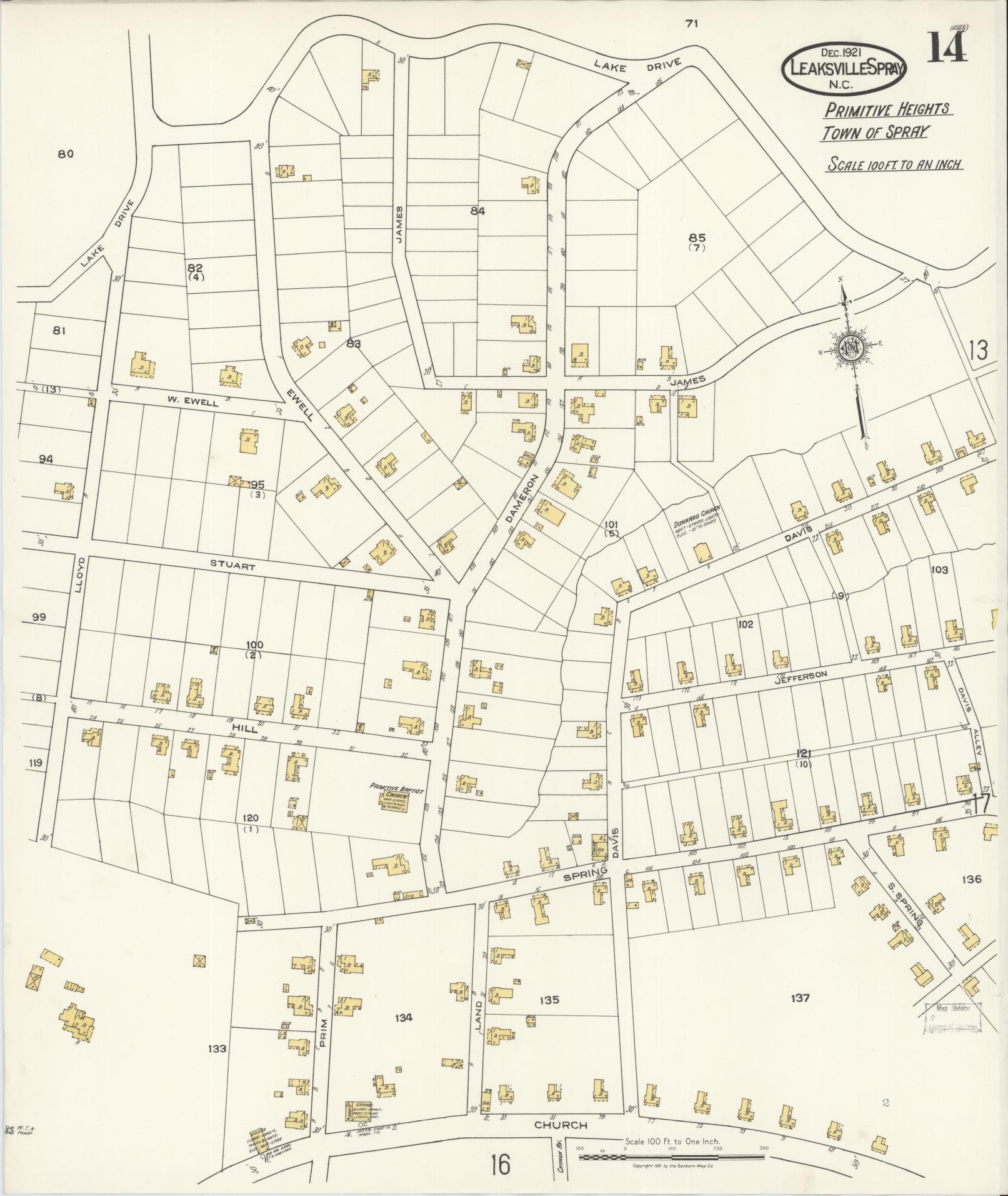 Sanborn Fire Insurance Map from Leaksville-spray, Rockingham County, North Carolina (1921), Sheet #0014 - Historic Sanborn Fire Insurance Map Print, vintage old map wall art, antique decor, genealogy gift, North Carolina North Carolina map