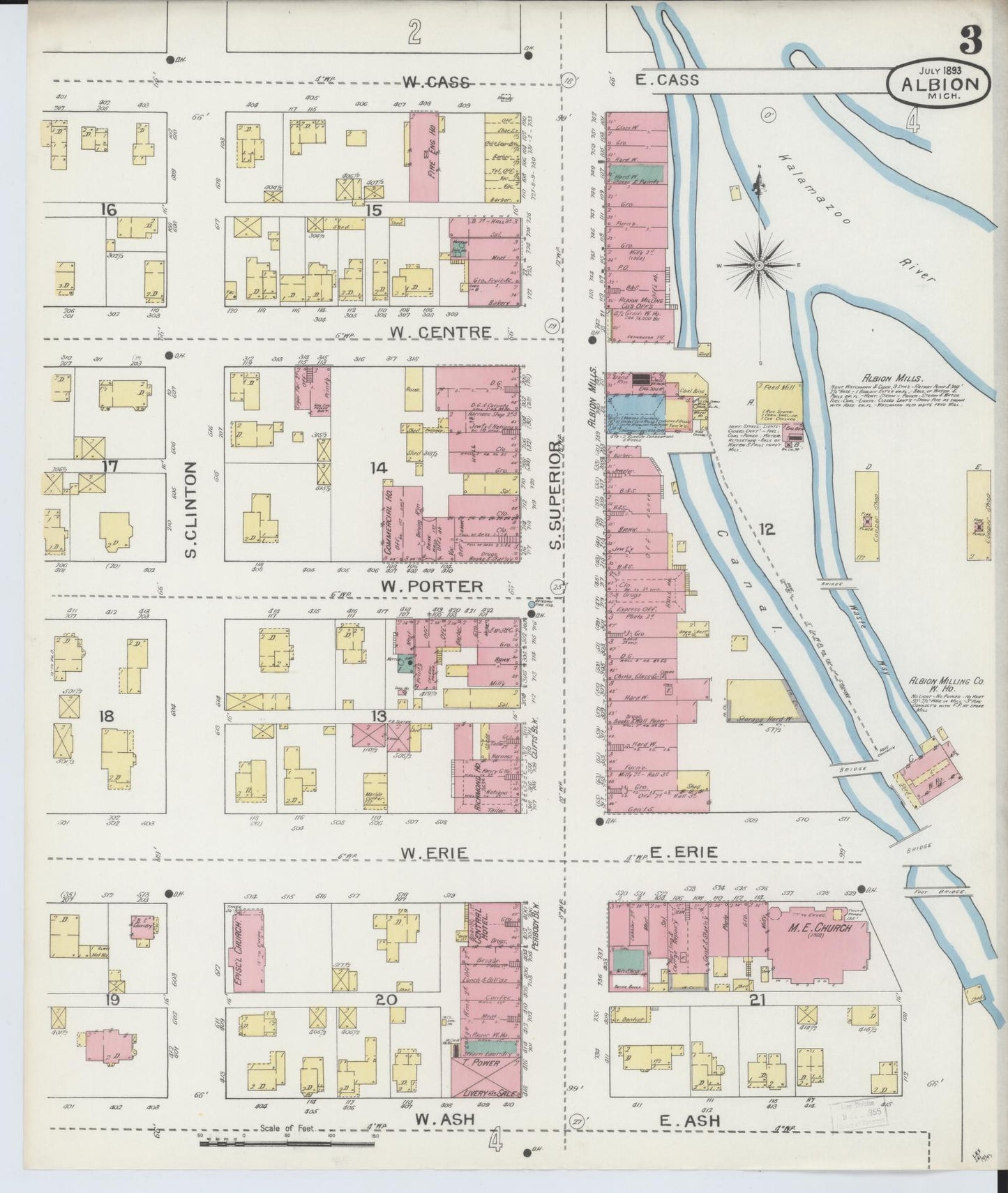 Sanborn Fire Insurance Map from Albion, Calhoun County, Michigan (1893), Sheet #0003 - Complete Map Set gallery image, historic Sanborn map, vintage wall art, Michigan Michigan