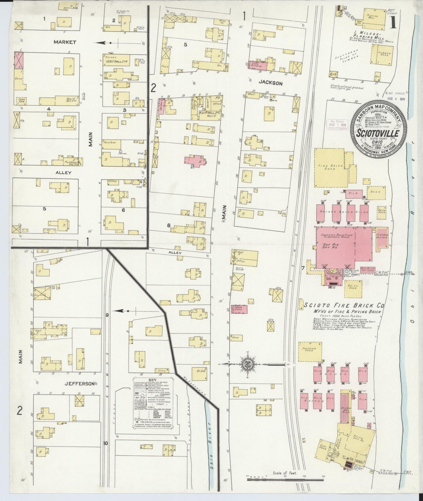 Sanborn Fire Insurance Map from Sciotoville, Scioto County, Ohio (1911), Sheet #0001 - Complete Map Set gallery image, historic Sanborn map, vintage wall art, Ohio Ohio