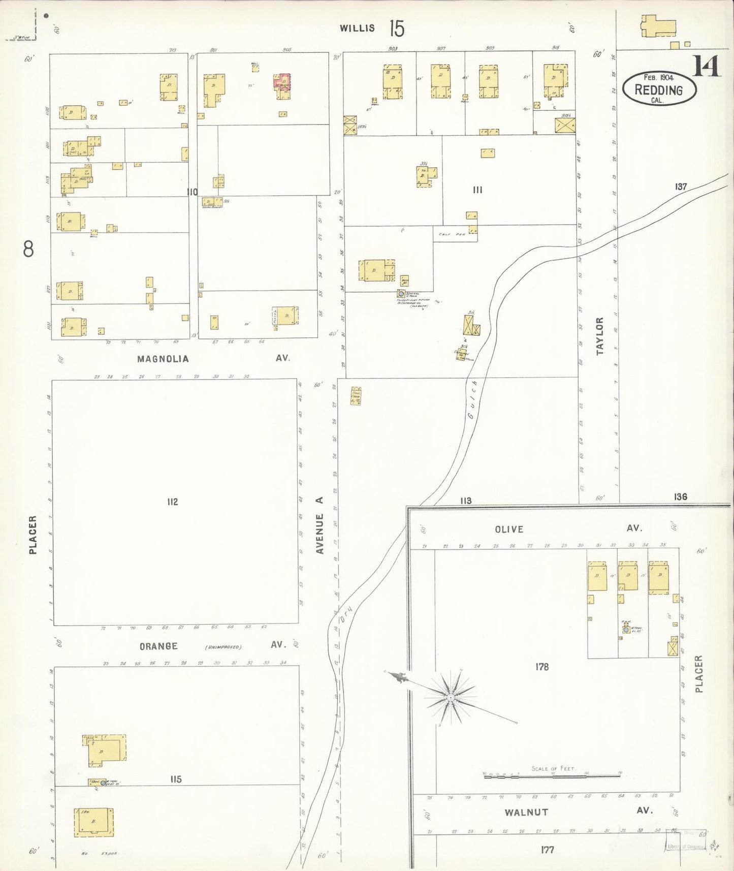 Sanborn Fire Insurance Map from Redding, Shasta County, California (1904), Sheet #0014 - Complete Map Set gallery image, historic Sanborn map, vintage wall art, California California