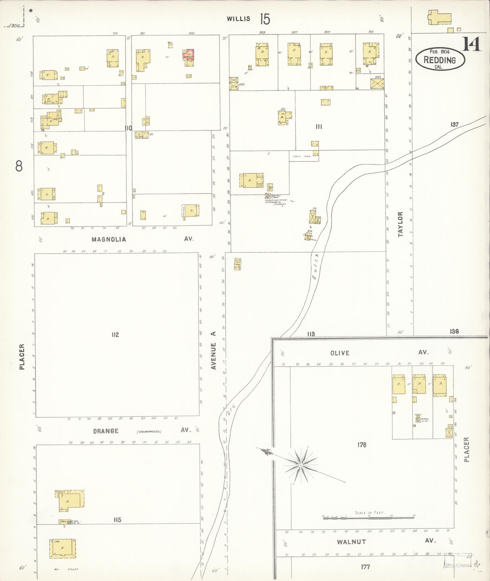Sanborn Fire Insurance Map from Redding, Shasta County, California (1904), Sheet #0014 - Complete Map Set gallery image, historic Sanborn map, vintage wall art, California California