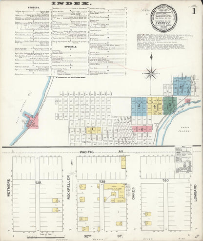 Sanborn Fire Insurance Map from Everett, Snohomish County, Washington (1892), Sheet #0001 - Complete Map Set gallery image, historic Sanborn map, vintage wall art, Washington Washington