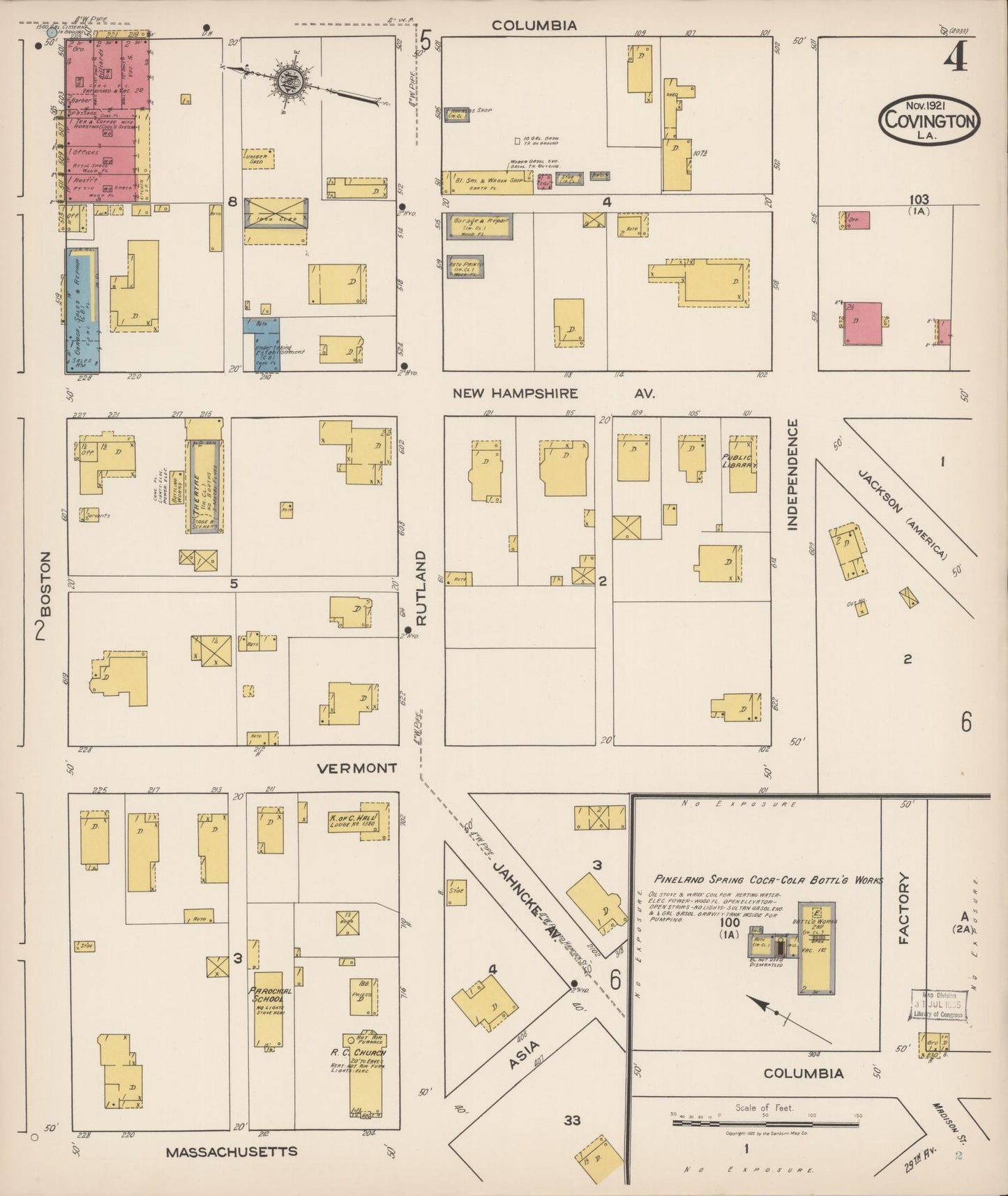 Sanborn Fire Insurance Map from Covington, Saint Tammany Parish, Louisiana (1921), Sheet #0004 - Historic Sanborn Fire Insurance Map Print, vintage old map wall art, antique decor, genealogy gift, Louisiana Louisiana map