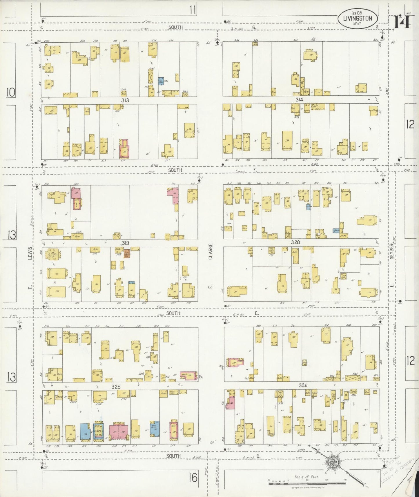 Sanborn Fire Insurance Map from Livingston, Park County, Montana (1921), Sheet #0014 - Complete Map Set gallery image, historic Sanborn map, vintage wall art, Montana Montana