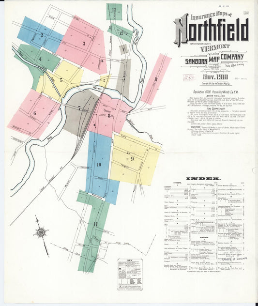 Sanborn Fire Insurance Map from Northfield, Washington County, Vermont (1910), Sheet #0001 - Complete Map Set gallery image, historic Sanborn map, vintage wall art, Vermont Vermont
