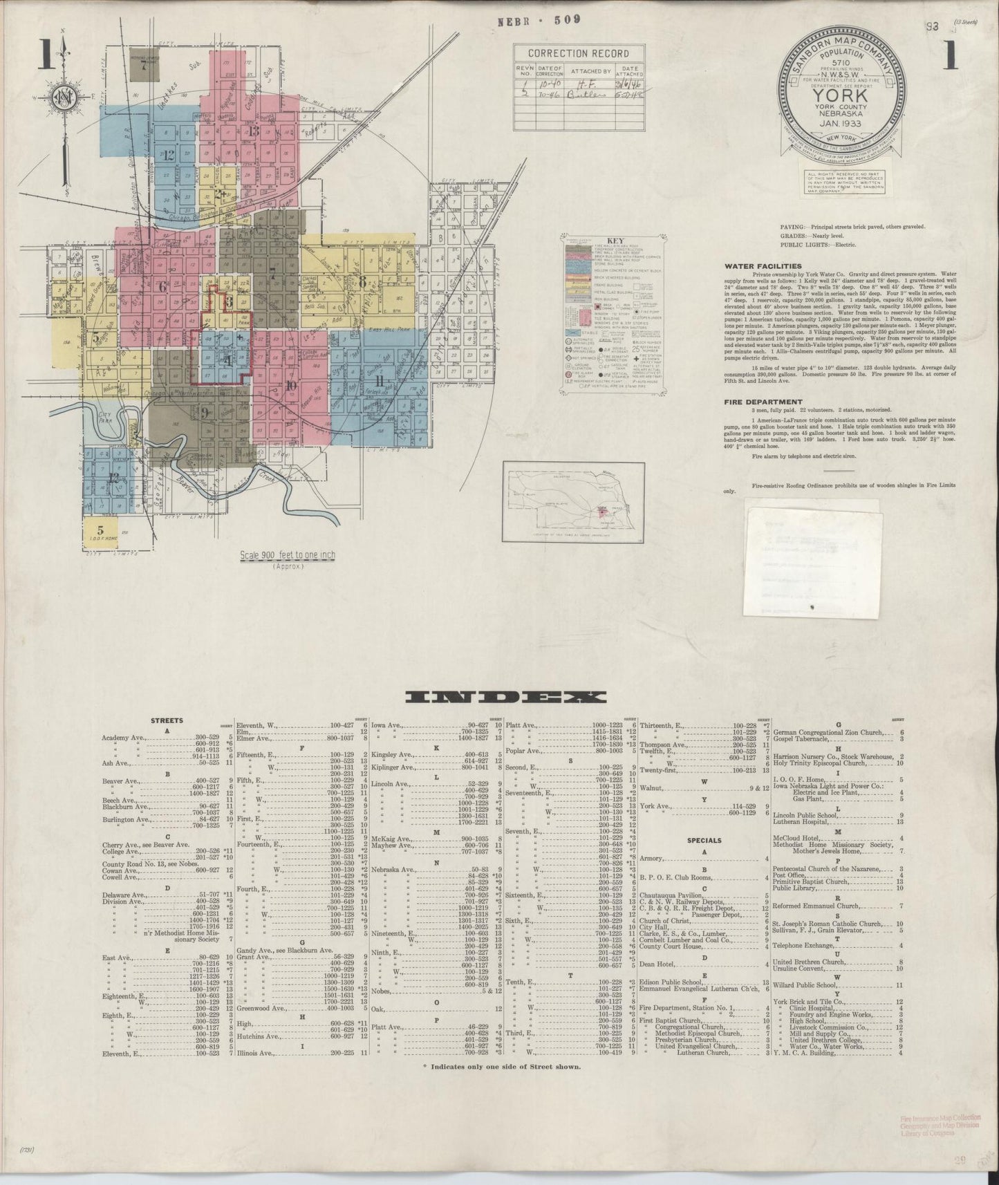 Sanborn Fire Insurance Map from York, York County, Nebraska (1946), Sheet #0001 - Historic Sanborn Fire Insurance Map Print, vintage old map wall art, antique decor, genealogy gift, Nebraska Nebraska map