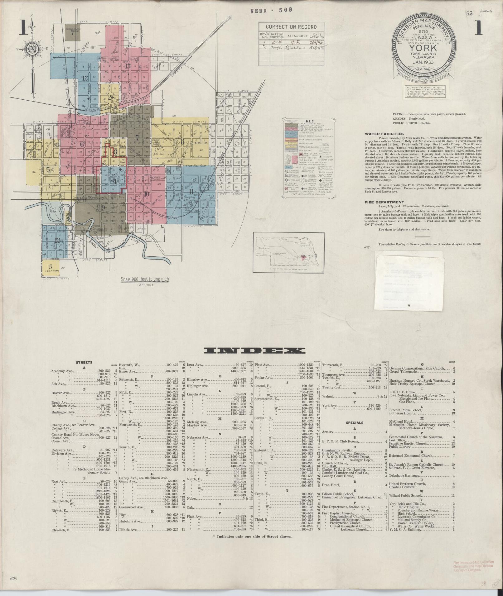 Sanborn Fire Insurance Map from York, York County, Nebraska (1946), Sheet #0001 - Historic Sanborn Fire Insurance Map Print, vintage old map wall art, antique decor, genealogy gift, Nebraska Nebraska map