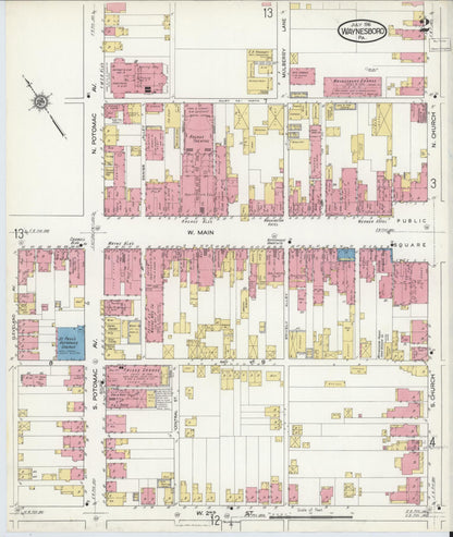 Sanborn Fire Insurance Map from Waynesboro, Franklin County, Pennsylvania (1916), Sheet #0002 - Historic Sanborn Fire Insurance Map Print, vintage old map wall art, antique decor, genealogy gift, Pennsylvania Pennsylvania map