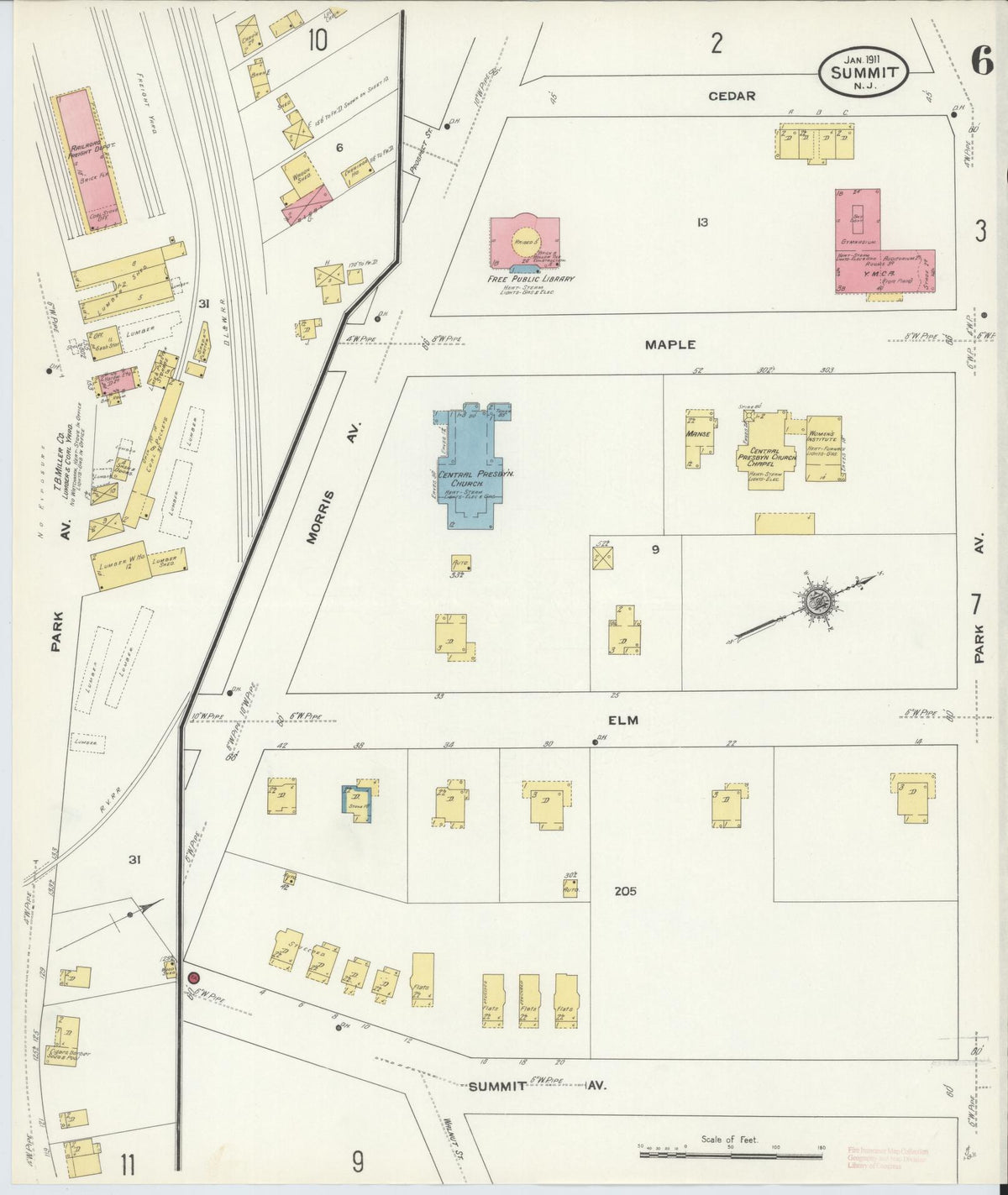 Sanborn Fire Insurance Map from Summit, Union County, New Jersey (1911), Sheet #0006 - Complete Map Set gallery image, historic Sanborn map, vintage wall art, New Jersey New Jersey